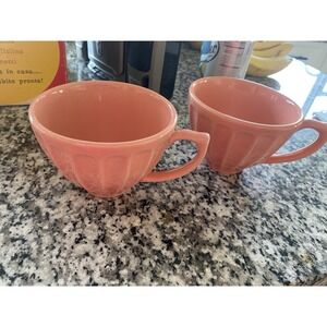 2 Anthropologie Biscuit Coffee Latte Cups Mugs Ribbed Salmon Pink